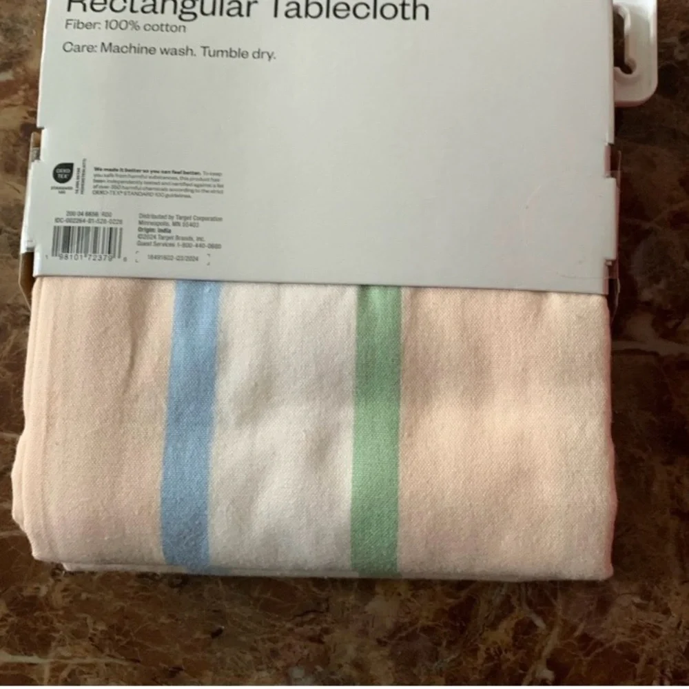 Room Essentials Rectangular Tablecloth - Cream, Blue, Green Stripes